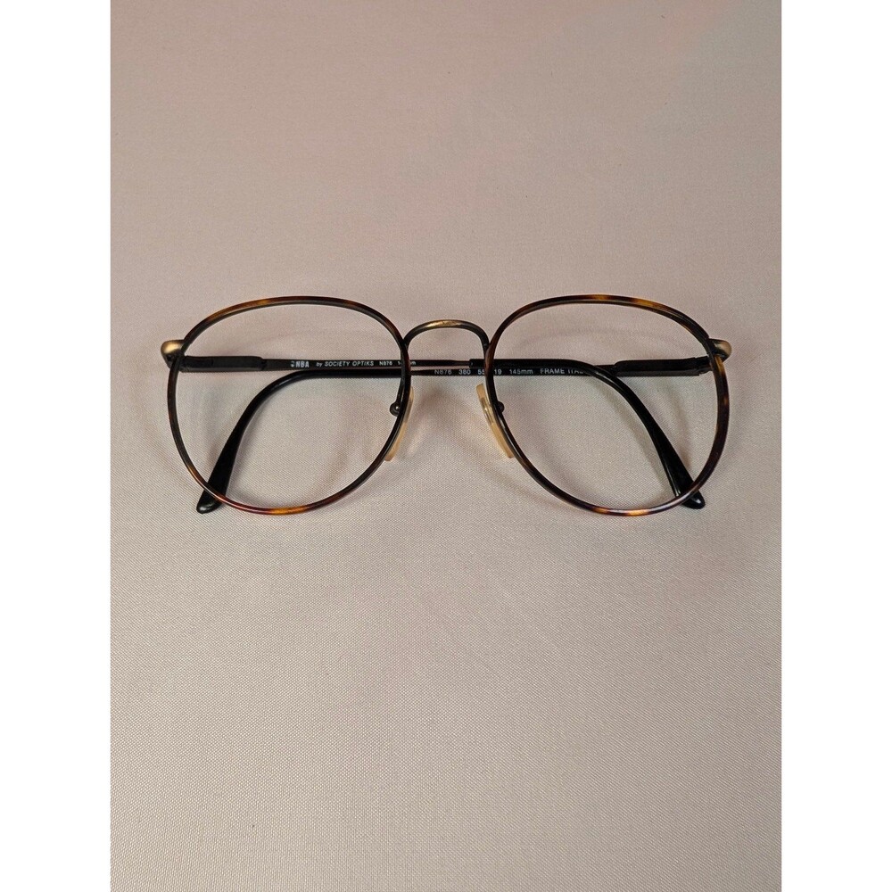 Vintage NBA Society Optiks Round Eyeglass Frames Brown N876 55-19-145